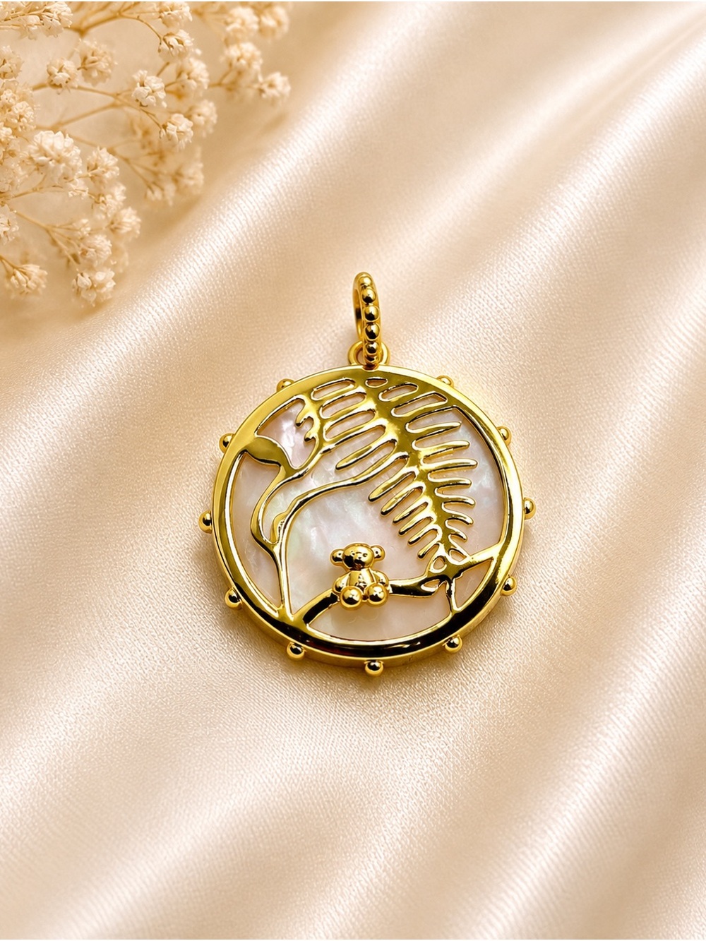 Retired discontinued Mother of pearl palm tree gold tone vermeil 925
